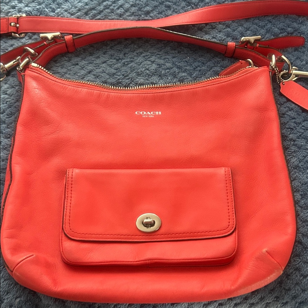 COACH Red Leather Crossbody Hobo with Turn-Lock Pocket